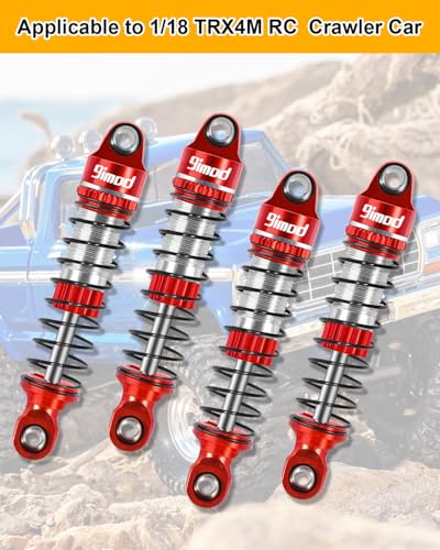 53mm Shocks Aluminum Threaded Shock Absorber Oil Damper for TRX4M 1/18 RC Crawler Upgrade Parts (Red)