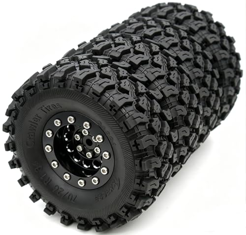 Brass 1.3 Beadlock Wheel Tires Set Sticky Soft Tires 70 * 26mm for Axial SCX24 AX24 TRX4M FCX24 Upgrade 1/24 1/18 RC Crawler Car (Black) YK - color: Black