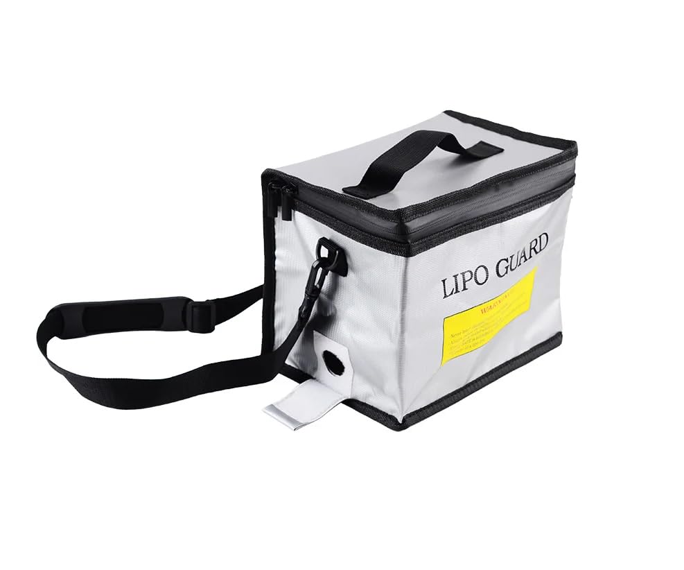 Lipo Battery Safe Bag 8.5 * 5.8 * 6.5inch Large Capacity Fireproof Explosionproof Bag RC Lipo Battery Guard Safe Portable Storage and Charging Handbag with Double Zipper (with Strap) - color: With strap