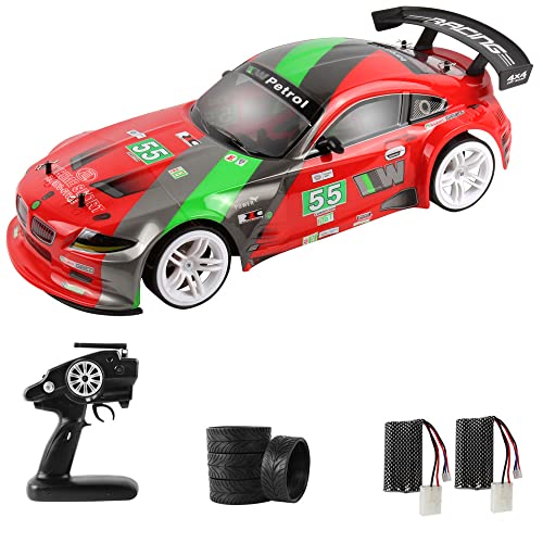 RC Truck 70km / H High-Speed Drift Racing 2.4G 4WD Electric RC Vehicle RC Flat Running Drift Rally Racing Rubber TPR Tire RC Car Gift Replacement Tires, 2 Batteries