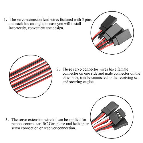 DYWISHKEY 30 Pieces Male to Female 3-Pin Servo Extension Cord Lead Wire Cable Connectors, Servo Remote Control Cables (5 Sizes)