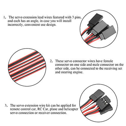 DYWISHKEY 30 Pieces Male to Female 3-Pin Servo Extension Cord Lead Wire Cable Connectors, Servo Remote Control Cables (5 Sizes)