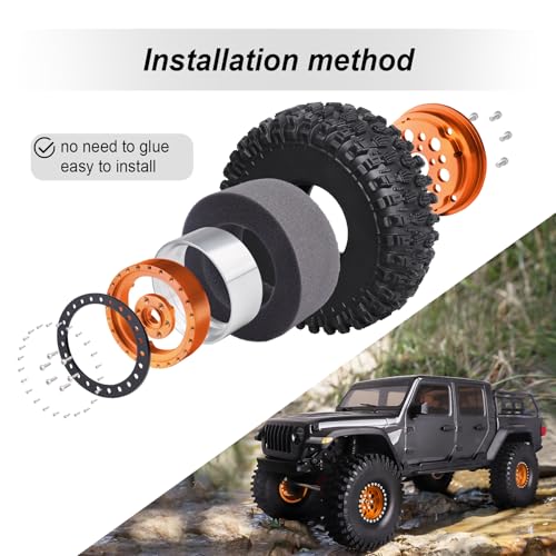 HobbyPark 120mm / 4.72inch 1.9 Crawler Tires and 1.9 Beadlock Wheels Set Foam Inserts for Axial SCX10 II III Traxxas TRX-4 Redcat Gen8 Gen7 Upgrades Replacement Parts (4-Pack) (Orange&Black) - color: Orange&black