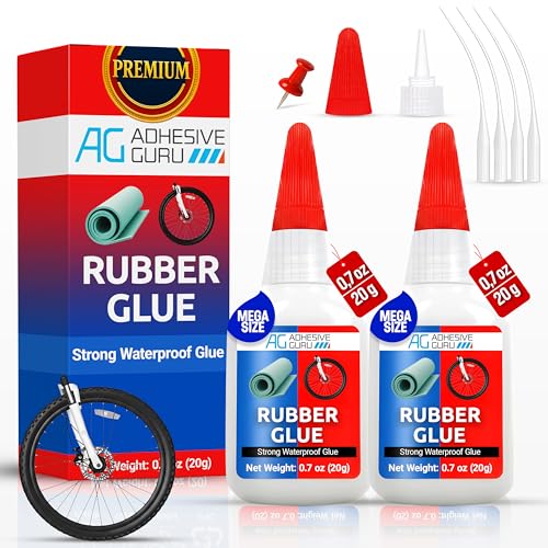 Adhesive Guru Rubber Glue (2x0.7 oz) - Heavy Duty Super Glue for Rubber, Rc Tires, Shoes, Soles, Seals, Gaskets & DIY Fast Bonding & Weatherproof Glue for Automative & Crafts - 2 Pack - size: 2 Pack, style: Rubber Glue