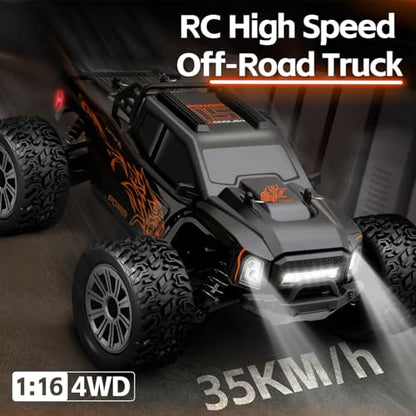 GoolRC WLtoys 164018 1/16 RC Car, 35KPH High Speed Remote Control Car, 2.4GHz 4WD All Terrain Off Road RC Truck with LED Light and 2 Batteries for Adults (Black) - color: Black