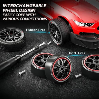 Remote Control Car RC Drift Car 1:16 Scale 4WD RC Vehicle with LED Lights 2.4GHz 30km/h RTR High Speed Racing Sport Toy for Adults Boys Girls Kids Gift 2Pcs Rechargeable Battery - color: Red-mg