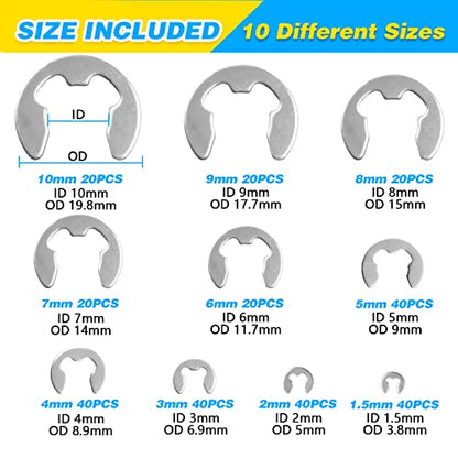 ZHUBANG 800Pcs C-clip External Retaining Rings Snap Rings Assortment Kit Circlip 304 Stainless Steel(M4-M28) + E-clip Assortment Set(1.5mm-10mm) + 5Pcs Snap Ring Plier + Tweezer - size: Stainless Steel 500Pcs C-clip