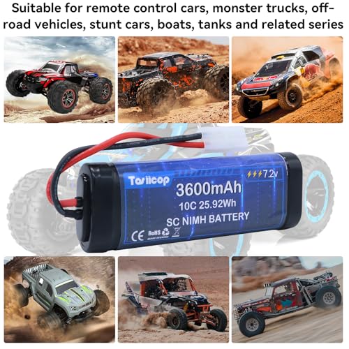 7.2V 3600mAh NIMH Battery Pack - 7.2 Volt RC Rechargeable Batteries with Tamiya Plug Connector for Remote Control Car Monster Trucks Buggy Truggy Boat Tank and Related Series