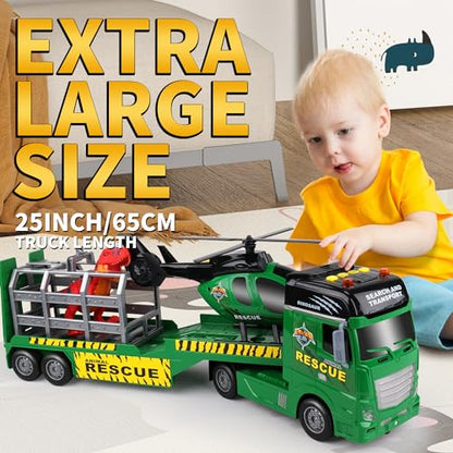 Dwi Dowellin Carrier Truck Kids Toys,25.6" Semi Truck Toy with Helicopter and Dinosaurs,Gifts for Age 3 4 5 6+ Years Old Boys Girls - style: Dinosaurs Truck
