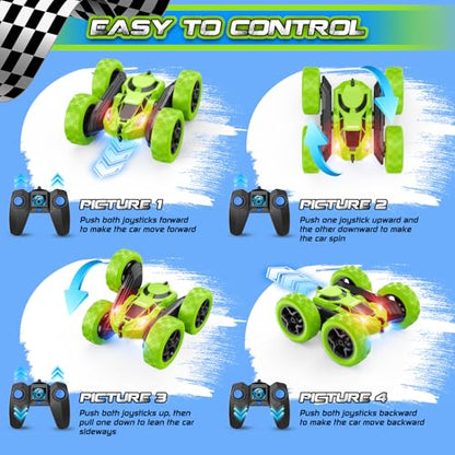 cosone Remote Control Car - RC Car Toys for Boys - 4WD 2.4Ghz Double Sided 360° Rotating RC Cars, Birthday Gifts for Kids Age 6 7 8-12 for Boys and Girls- Green - color: Green