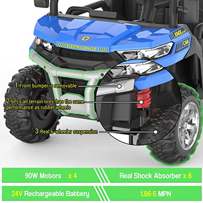 Hetoy 24V 2-Seater Ride On Dump Truck with Parent Remote Control, 4WD 6-Wheel Electric Car for Big Kids, UTV Style Dump Bed & Music Horn, ASTM/CPSIA Certified (Ages 3+) - color: Blue
