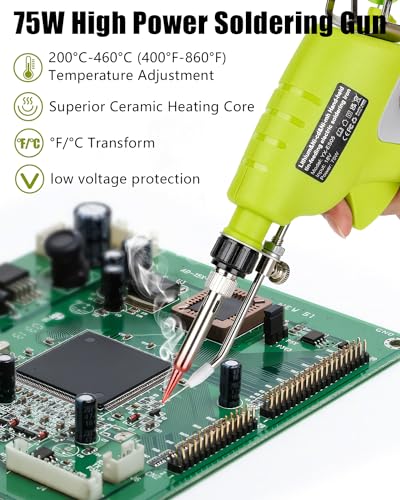 Taingwei Cordless Soldering Iron Kit for Ryobi 18v Battery,75W LED Digital Solder Iron Soldering Gun with 5pcs Tips,50g 0.04” Solder Wire for any Hobby Enthusiast (Battery not included) - style: For Ryobi Battery