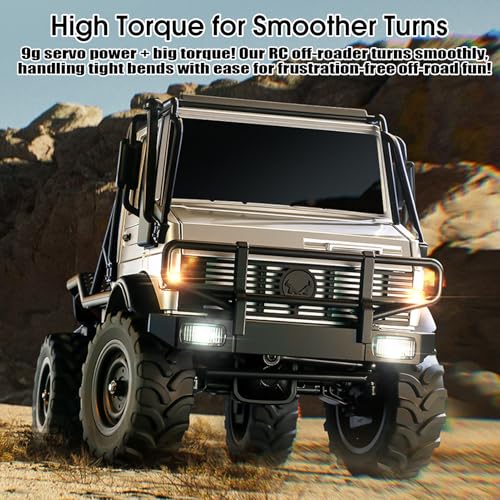 MN333 Semi-Truck RC Crawler, 1:18 Unimog U4000 4WD RC Rock Crawler Alloy Body, Portal Axles, 2-Speed Transmission, Full LED Lights, RTR Off-Road Crawler for Hobbyists