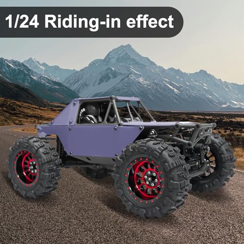 LRFHL 1.3" Beadlock Wheel Tires Aluminum for SCX24 TRX4M, 4PCS, Red | Upgraded 1.45-inch Wheel, 1/24 SCX24 1/18 TRX4M RC Crawler Car Upgrade - color: Black Tires+ Red Wheels-2