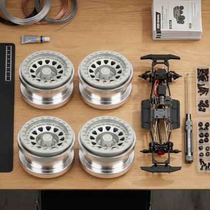 VBESTLIFE 4 PCS 2.9 Inch Wheels 12 Hole Alloy Wheels, 1/6 RC Car Wheels for AXAIL SCX6 1/6 RC Car - color: Silver