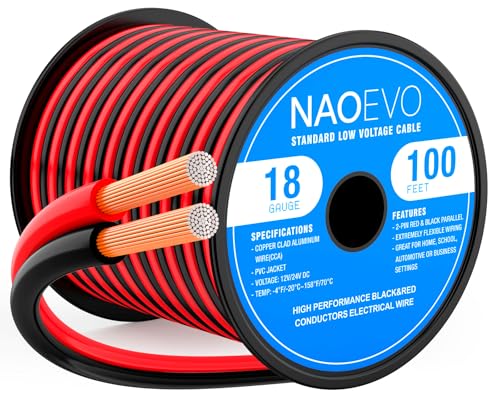 NAOEVO 18 Gauge Wire 2 Conductors, CCA Red Black Electrical Wire, 100FT | Flexible, High Conductivity & Wear-Resistant 18 AWG Wire with PVC insulation for Automotive, Speaker, LED, Marine, 12V/24V DC - size: 100ft, style: 18AWG