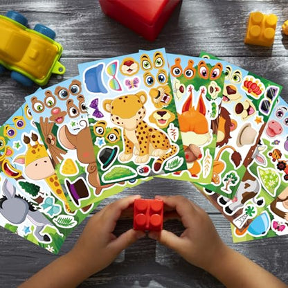 24 Sheets Animal Stickers for Kids Toddler, Jungle Animal Stickers Make-a-face Sticker Sheets Make Your Own Mix and Match Sticker for School Classroom Techer Reward Birthday Gift - style: Forest Animal