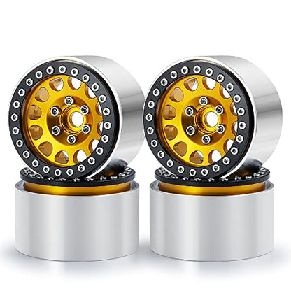 Aluminum 1.9" Beadlock Wheel for Axial SCX10 II III TRX4 D90 Redcat | 1/10th RC Crawler Car Upgrade Parts,35mm Width,4PCS - color: Gold