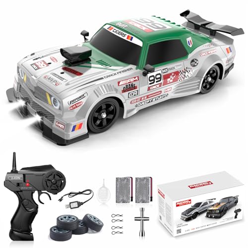 RC Drift Car 1:16 Scale 4WD High Speed Remote Control Cars Vehicle 2.4GHz with LED Lights Two Batteries and Drifting Tires Racing Sport Toy Cars for Adults Boys Girls Kids - color: F-green