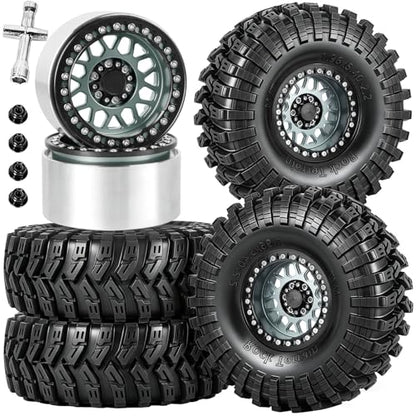 RC 2.2" Beadlock Wheels Tires Set（4PCS for 1/10 SCX10 I II 90046 AXI03007 TRX4 TRX6 VS4-10 D90 Gen7 Gen8 MST CFX RC Crawler Car,2.2 Beadlock Wheels and Tires,Aluminium Wheel Rims,Titanium - color: Titanium -(Rc Wheels Tires)