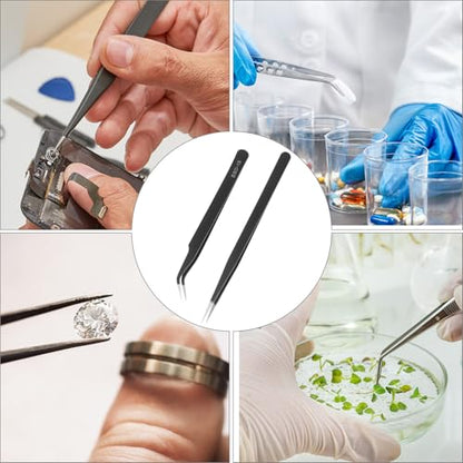 QWORK Professional Welding Auxiliary Tools Set, 6 Double-sided Repair Tools & 2 Anti-static Precision Tweezers for Electronic Repair, Soldering, and Grinding