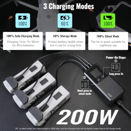 Matrice 4T/4E 200W Parallel Charging Hub for DJI Matrice 4 Series, Fast Multi Battery Charging Station, Charges 3 Batteries in 1hr 50min, 1.5" IPS LCD, 3 Smart Modes, 36W USB-C Drone Accessory