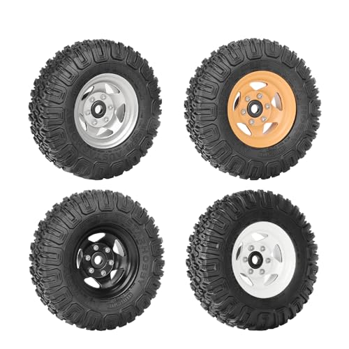 4PCS RC Car 1.55 Inch Tyres Aluminum Alloy Metal Beadlock Wheel Rim and Rubber Tires for 1/10 RC Crawler Car for Axial AX90069 D90 TF2 Tamiya CC01 LC70 MST JIMNY(85mm-5Spoke Gray) - color: 85mm-5Spoke Gray