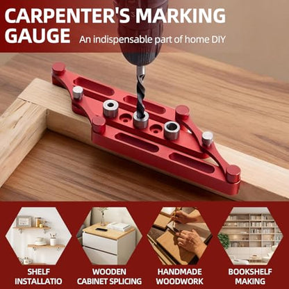 Positioner Locator Tool Dowel Jig Woodworking Joinery Hole Drill Guide，Center Finder Gauge with Self Centering Interchangeable Rods，Woodworking Marking Gauge for Precise Mortise and Tenon Jig