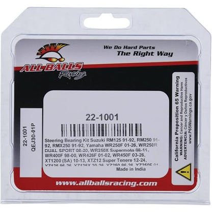 All Balls Racing 22-1001 Steering Bearing Kit | OEM replacement, fits Suzuki RM125 RM250 RMX250 WR250F YZ250F WR450F YZ450F, 400 426 450 engines, 22-1001