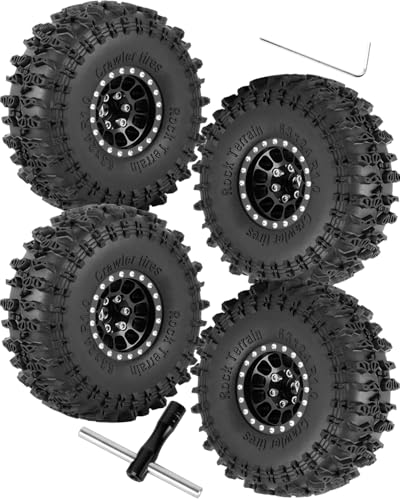 1.0" Beadlock RC Wheels and Tires for 1/18 TRX4M,1/24 SCX24 RC Crawler,1.0 Beadlock Tires w/Alloy Aluminium Wheels 1.0 rc Beadlock Rims,4PCS,Black - color: Black(4pcs)