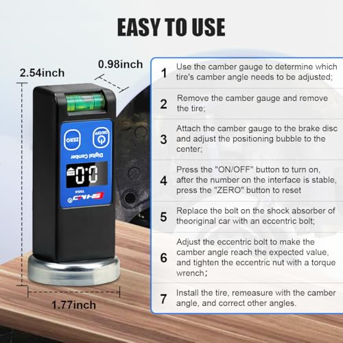 KAISAL Digital Camber Gauge Wheel Alignment Tool -90° to +90° Wide Range Camber Alignment Tool Accurate Wheel Balancing Tools with Digital Display & Powerful Magnet & Positioning Bubble & Reset Key
