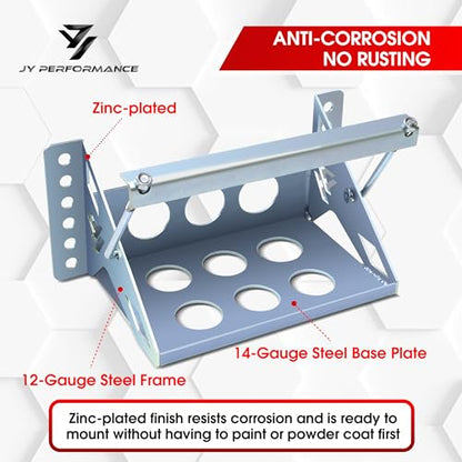 Battery Mounting Box Tray, Fits up to 10.63"×7.06"×7.5" Batteries, Bolt-in | Zinc-Plated Finish, Rust-Resistant, 12-Gauge Steel Brackets, Hold-Down Bracket with J-Bolts, 14.375" Overall Length - color: metallic