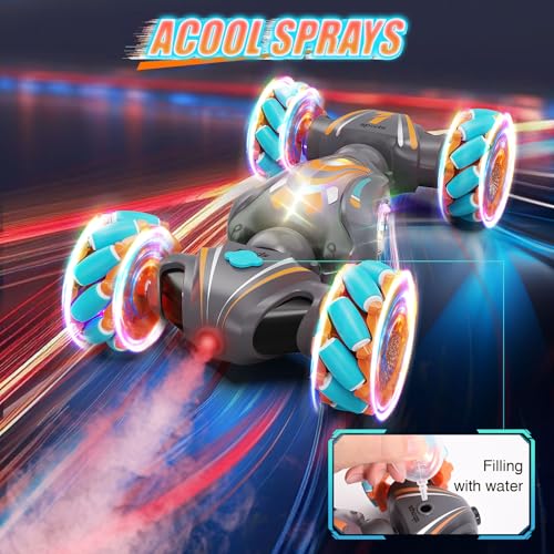 Nicella Remote Control Car, RC Cars for Boys, Gesture Stunt with Light & Music, 4WD, 360° Rotating, 2.4Ghz Remote Control Car Toys, Birthday Gift for Kids Age 6+ (Grey) - color: Grey