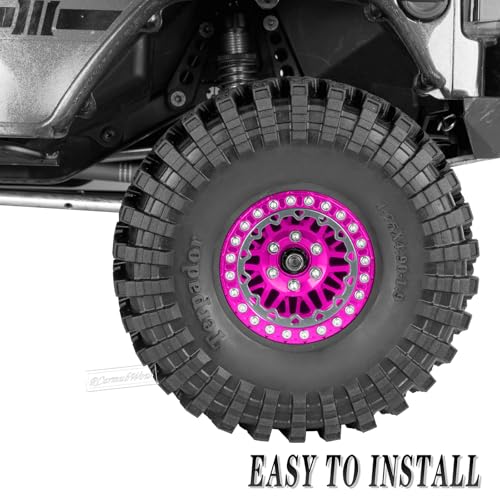 RC 1.9" Beadlock Wheels 1.9 Beadlock Rims for 1/10 SCX10 90046 AX103007 TRX4 TRX6 Gen7 8 D90 VS4-10 MST CFX RC Crawler,Alloy Aluminium 1.9 rc Wheels 1.9 rc Rims w/Wheels Ring,Pink - color: Pink(4pcs)