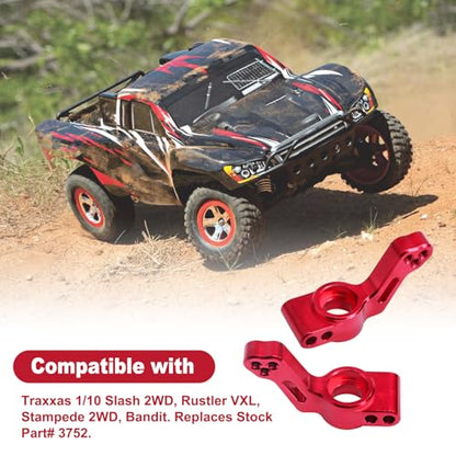 Aluminum Rear Stub Axle Carriers with Ball Bearings Upgrade Parts for 1/10 Traxxas Slash 2WD, Stampede, Rustler VXL, Replaces 3752 (Red) - color: Red