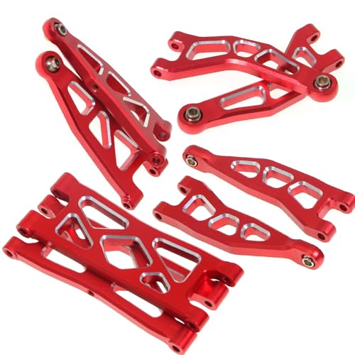 Front and Rear Suspension Arms Set ARA330808 ARA330809 Aluminium Alloy for Arrma 1/18 Granite Grom 1/14 Typhon Grom Upgrade Parts (Red)