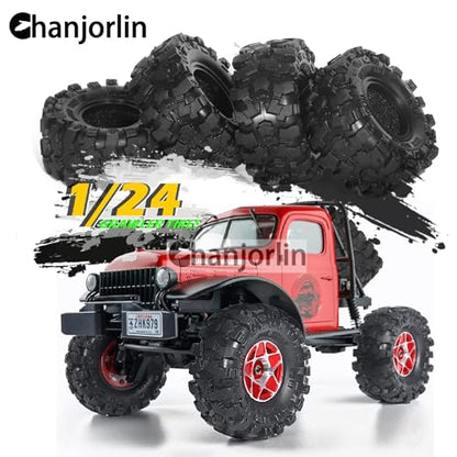 1.0 RC Crawler Tires 1/24 1/18 All Terrain Super Soft Sticky Rubber Mud Slingers Tyres For 1:24 1:18 Rock Crawler Car Axial SCX24 FMS AX24 FCX18 FCX24 TRX4M 1.0" Beadlock wheels Rim 4PCS