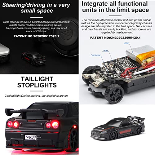 1:76 Turbo Racing Scale RC Sport Car, Table Racing Remote Control Mini Model Car Full Proportional RTR Kit Toys (C74-black) - color: C74-black