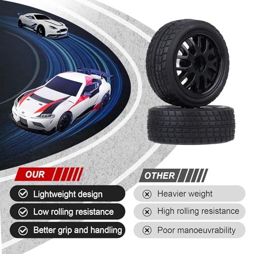HobbyPark Glued 1/10 On-Road RC Touring Tires and Wheels Set for 1/18 Traxxas Latrax Teton 4 Tec 2.0 3.0 Tamiya TT02 TT01 Brushless (4-Pack) (Color C) - color: Color C