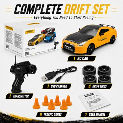 Liberty Imports RC Drift Car 1/24 2.4GHz 4WD Remote Control Sport Racing On-Road Vehicle with LED Light, Batteries and Drift Tires (Style 6) - style: Yellow