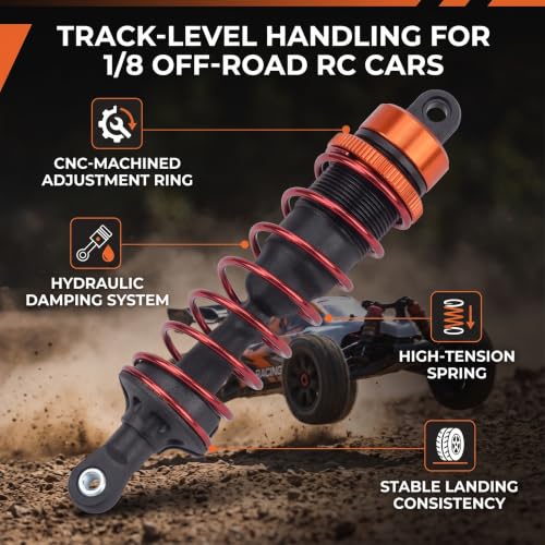 Tbest RC Car Shock Damper, 4pcs Metal Oil Pressure Adjustable Front Shock Damper Rear Shock Damper for 1/8 RC Car(Orange) Zd Racing Shocks Arrma Kraton 6S Parts
