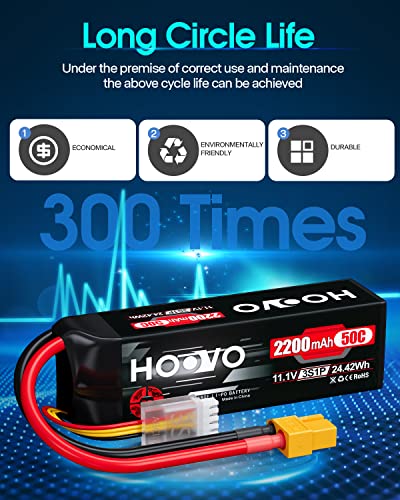 HOOVO 3S 11.1V 2200mAh 50C Lipo Battery with XT60 Connector 2 Pack | for RC Helicopter Airplane Quadcopter UAV Drone FPV