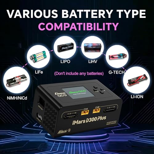 IMARS D300 Plus Gens Ace Lipo Battery Charger G-Tech Series Dual Lipo Balance Charger AC 300W DC 700W 16A Smart Charger for 1s~6s Lipo Batteries, Life/NiCd/MH/LiHV, Plug&Play (Black)