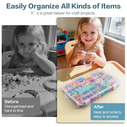 DILIBRA 2 Pack 36 Grids Large Plastic Organizer Box with Adjustable Divider | Clear Craft Organizers Bead Organizers with Label Stickers, Compartment Container for Beads Crafts Jewelry Fishing Tackles - size: 2 Pack 72 Grids