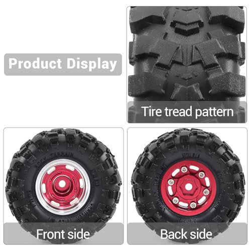 1.0" Beadlock Aluminum Wheels and 57mm Soft Rubber Tires | for SCX24, TRX4M, Ascent 18, FCX24, 1/18 1/24 RC Crawler, 7mm Hex, 0mm Offset, with Foam Inserts, (Red 101) - color: Red 101