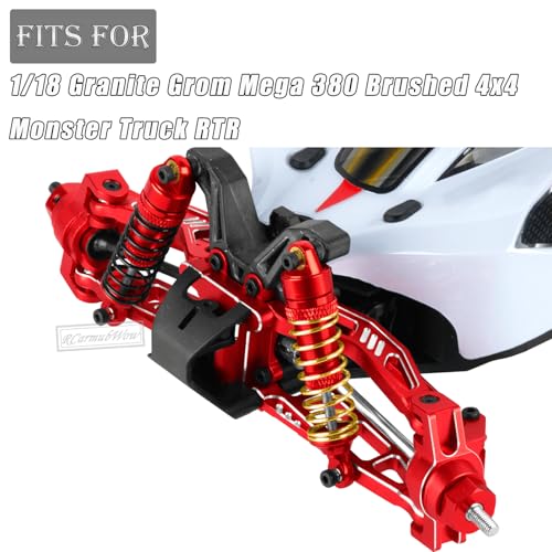 RC Upgrades Part for 1/18 Granite GROM MEGA 380,Front Rear Shock Absorber,Driveshafts CVD,Suspension Arms,Front Steering Block Knuckles & C-Hubs Caster Blocks & Rear Hubs,Red - color: Red(1set)
