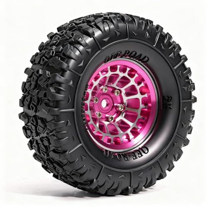 1.3” Aluminum Beadlock Wheels, -4.53mm Offset CNC 7 mm Hex Rims for 1/18 1/24 RC Crawler TRX4M, Axial SCX24 AX24, Redcat Ascent-18, FMS FCX24, 4 pcs, Pink - color: Pink