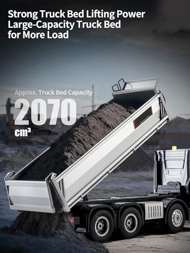 21-Inch Alloy Upgraded Version Remote Control Dump Truck 13-Channels 1/14 Scale 13 LBS Load Capacity RC Heavy Duty Metal Construction Vehicles Toy for 14Y+ (8-Wheels)