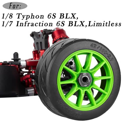 RC Rubber Wheels RC Tires for 1/7 Infraction 6S BLX,1/8 Typhon 6S BLX,Limitless,Highway Wheels Soft Tires Truck Tire Highway Tires,4PCS Green - color: Green(4pcs)