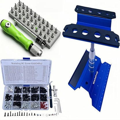RC car Tool kit,634 Pcs RC Screw Kit,360 Degree Rotation Liftable Repair Workbench,32-in-1 Screwdriver-for 1/16 1/12 1/10 1/8 All Kinds of Remote Control Trucks, Cars, Trains, Planes, etc - color: Blue